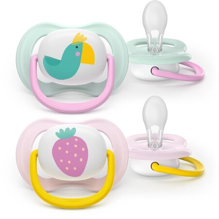 Suzete Ultra Air, Papagal/Capsuna, 0-6 luni, SCF080/24, 2 buc, Philips Avent 732749