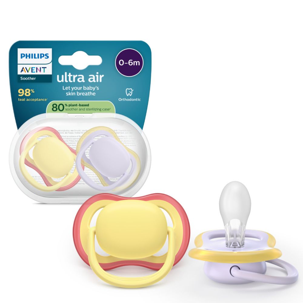 Suzete Ultra Air, Mov/Galben, 0-6 luni, SCF087/03, 2 buc, Philips Avent