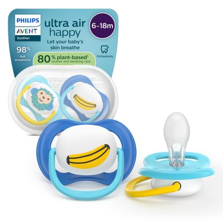Suzeta Ultra Air Pacifier Philips Avent, Maimutica, 6-18 luni, SCF080/26, 2 bucati, Philips