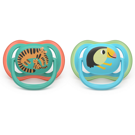 Suzeta Ultra Air Pacifier Philips Avent, Papagal/Tigru, 6-18 luni, SCF087/11, 2 bucati, Philips 732862