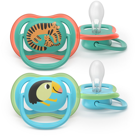 Suzeta Ultra Air Pacifier Philips Avent, Papagal/Tigru, 6-18 luni, SCF087/11, 2 bucati, Philips 732867