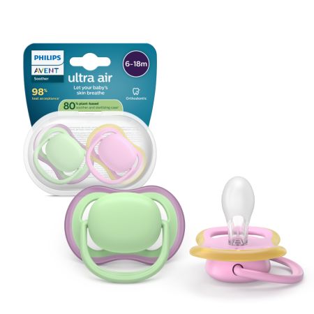Suzeta Ultra Air Pacifier Philips Avent, Roz/Verde, 6-18 luni, SCF087/12, 2 bucati, Philips