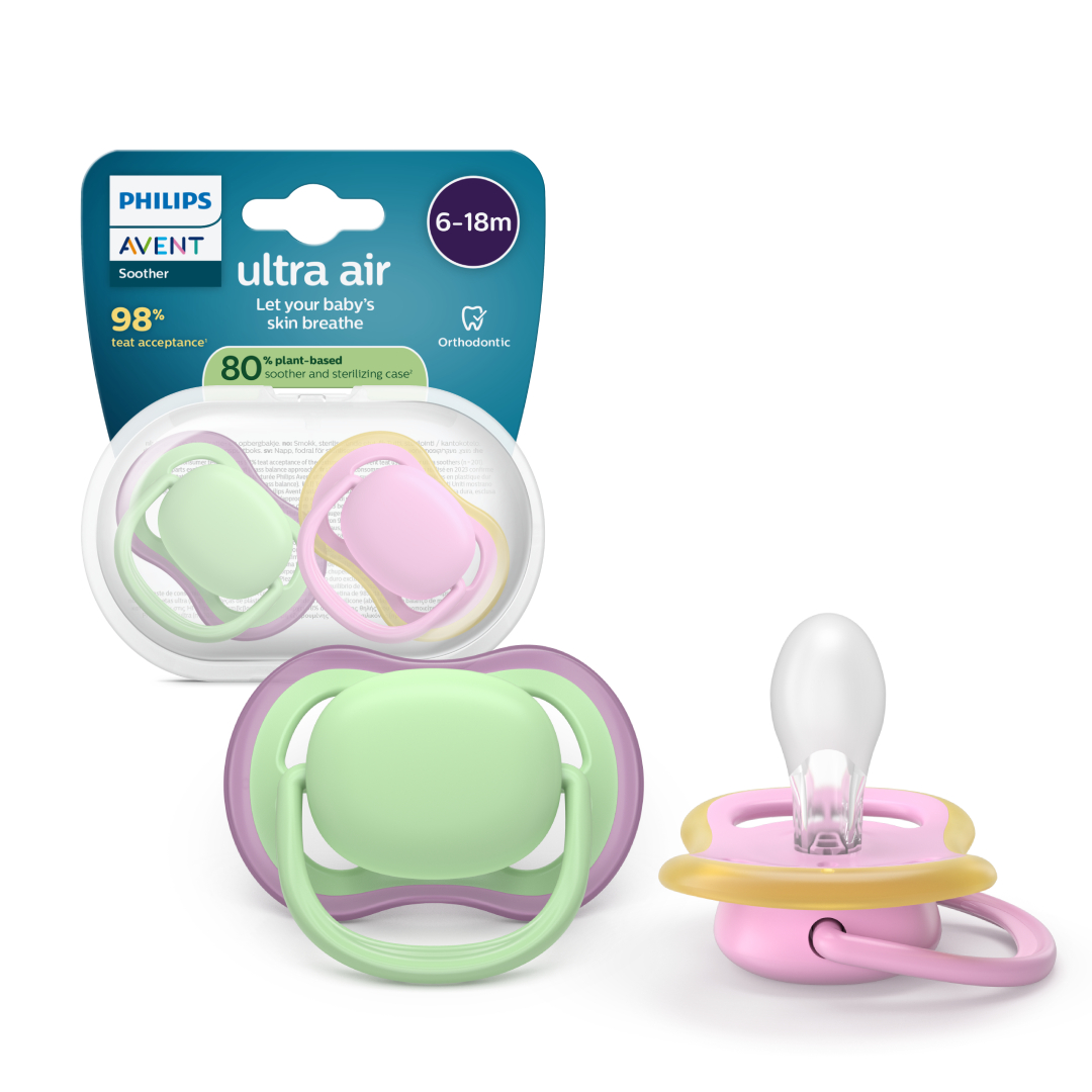 Suzeta Ultra Air Pacifier Philips Avent, Roz/Verde, 6-18 luni, SCF087/12, 2 bucati, Philips