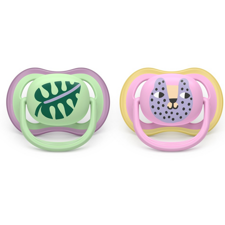 Suzeta Ultra Air Pacifier Philips Avent, Pisica/Frunza, 6-18 luni, SCF087/13, 2 bucati, Philips 732887