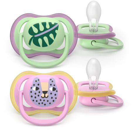 Suzeta Ultra Air Pacifier Philips Avent, Pisica/Frunza, 6-18 luni, SCF087/13, 2 bucati, Philips 732883