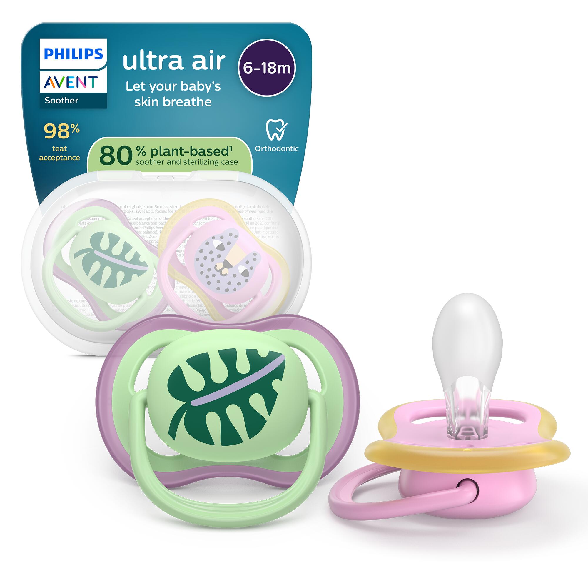Suzeta Ultra Air Pacifier Philips Avent, Pisica/Frunza, 6-18 luni, SCF087/13, 2 bucati, Philips
