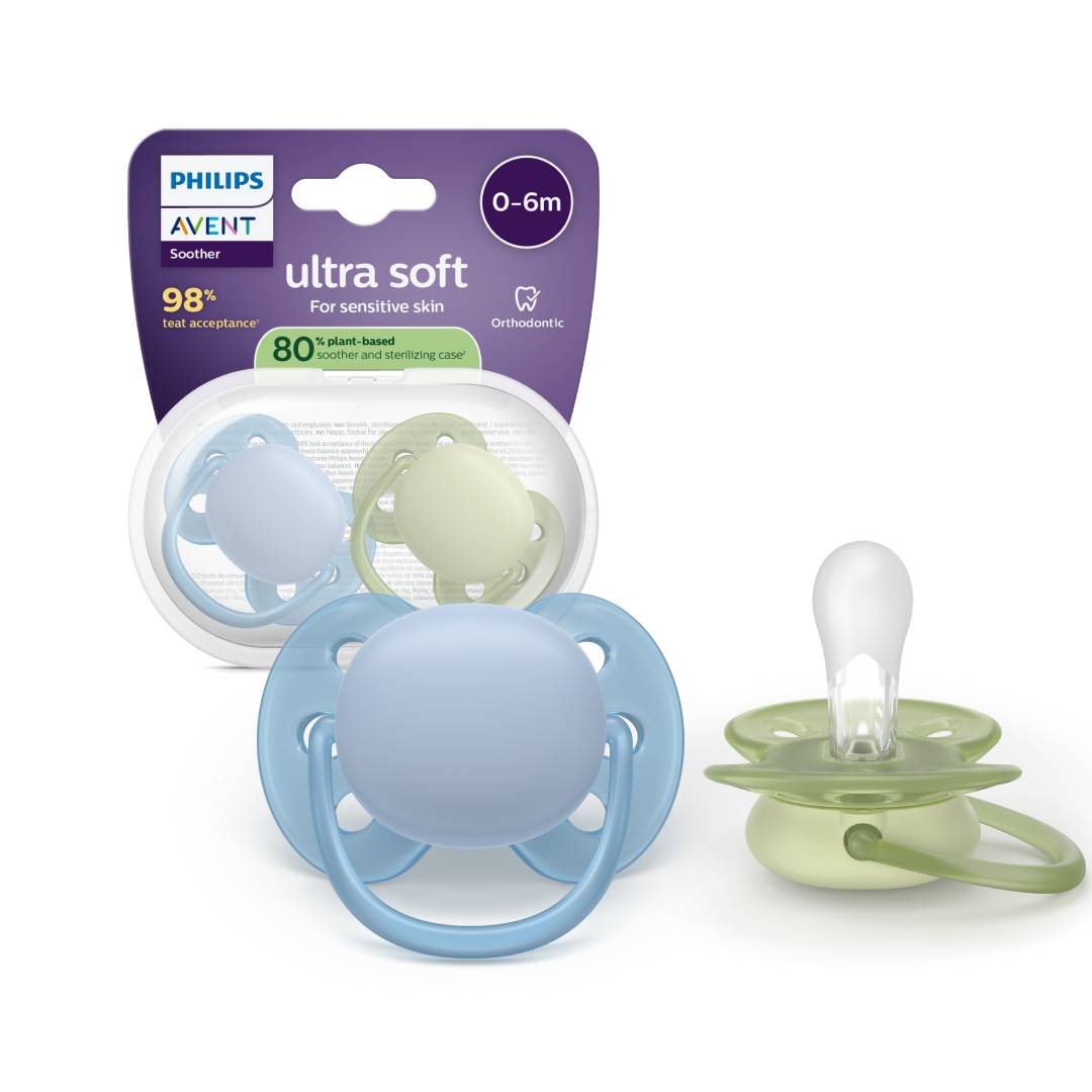 Suzeta Ultra Soft Pacifier Philips Avent, Albastru/Verde, 0-6 luni, SCF091/37, 2 bucati, Philips