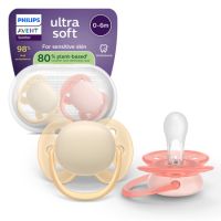 Suzeta Ultra Soft Pacifier Philips Avent, Roz/Portocaliu, 0-6 luni, SCF091/38, 2 bucati, Philips