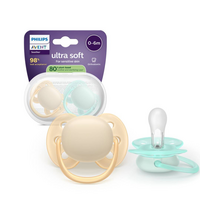 Suzeta Ultra Soft Pacifier Philips Avent, Galben/Verde, 0-6 luni, SCF091/40, 2 bucati, Philips