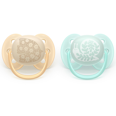Suzeta Ultra Soft Pacifier Philips Avent, Forest Friends, 0-6 luni, 2 bucati, Philips 732968