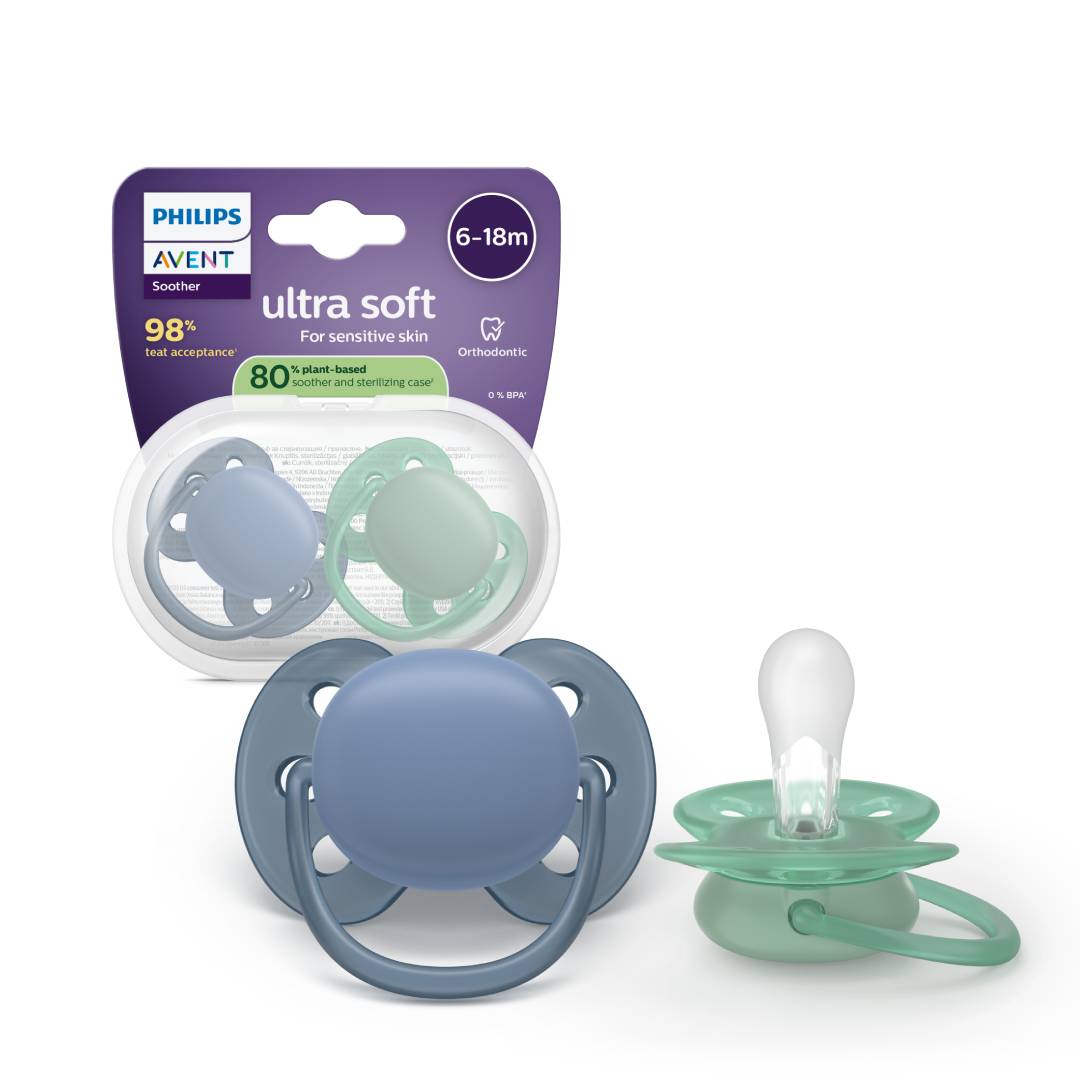 Suzeta Ultra Soft Pacifier Philips Avent, Albastru/Verde, 6-18 luni, SCF091/42, 2 bucati, Philips