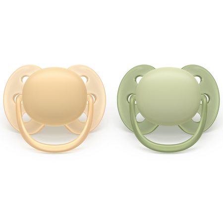 Suzeta Ultra Soft Pacifier Philips Avent, Galben/Verde, 6-18 luni, SCF091/45, 2 bucati, Philips 732993