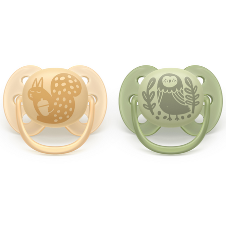 Suzeta Ultra Soft Pacifier Philips Avent, Veverita/Bufnita, 6-18 luni, SCF091/46, 2 bucati, Philips 733010
