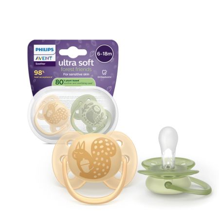 Suzeta Ultra Soft Pacifier Philips Avent, Veverita/Bufnita, 6-18 luni, SCF091/46, Philips