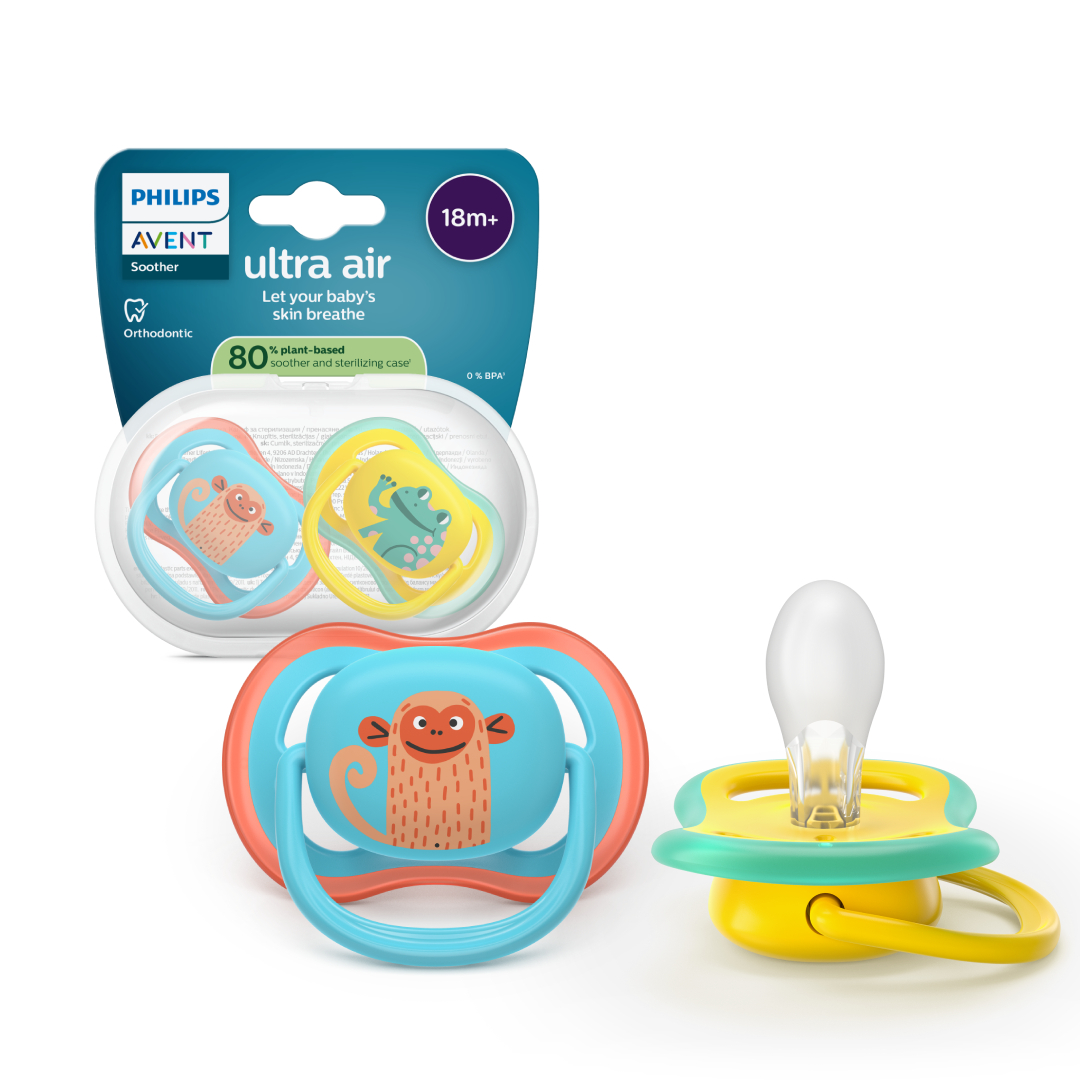 Suzeta Ultra Air Pacifier Philips Avent, Albastru/Galben, 18 luni+, SCF349/58, 2 bucati, Philips