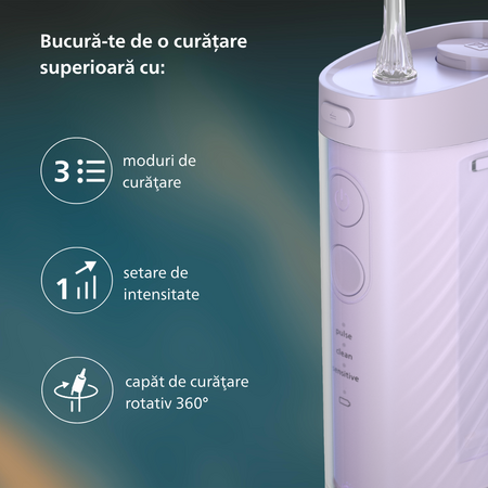 Dus bucal portabil Sonicare Compact Flosser 1000, Mov, HX3333/23, Philips 795697