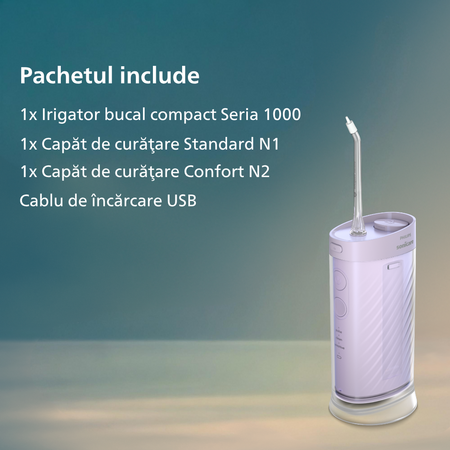 Dus bucal portabil Sonicare Compact Flosser 1000, Mov, HX3333/23, Philips 795696