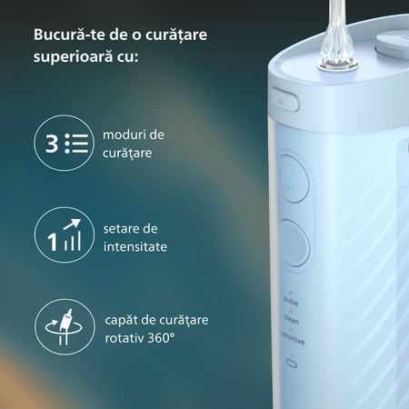 Dus bucal portabil Sonicare Compact Flosser 1000, Albastru, HX3333/24, Philips 795687