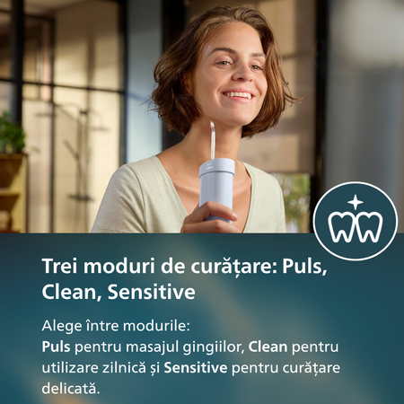 Dus bucal portabil Sonicare Compact Flosser 1000, Albastru, HX3333/24, Philips 795691