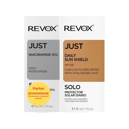Pachet Serum Niacinamide 10% + Crema Daily Sun Shield, 2 x 30 ml, Revox