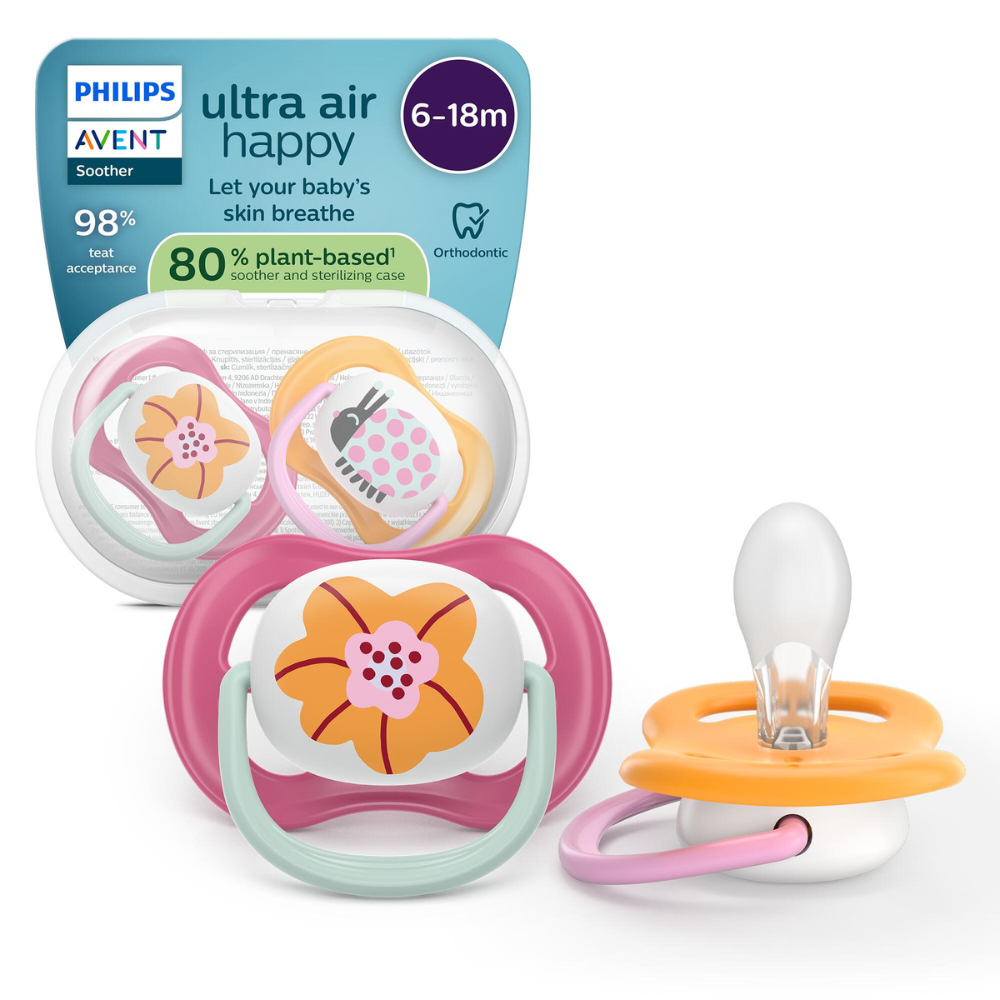 Suzeta Ultra Air Pacifier Philips Avent, Gargarita/Floare, 6-18 luni, SCF080/27, 2 bucati, Philips