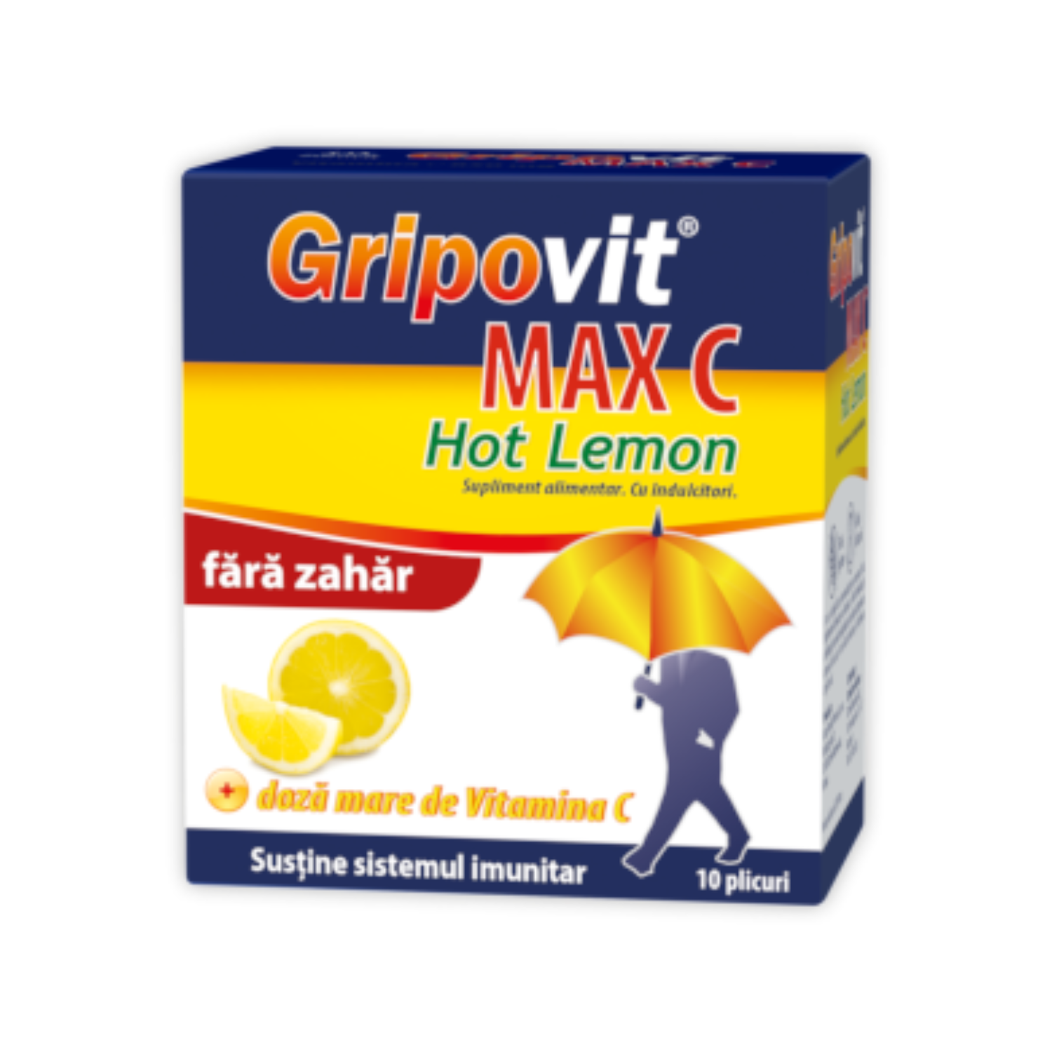 Gripovit Max C Hot Lemon fara zahar, 10 plicuri, Zdrovit