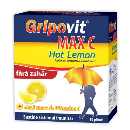 Gripovit Max C Hot Lemon fara zahar, 10 plicuri, Zdrovit