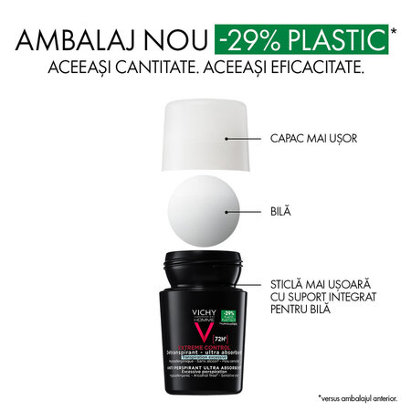 Deodorant roll-on antiperspirant pentru barbati Control Extrem 72H, 50 ml, Vichy 793596