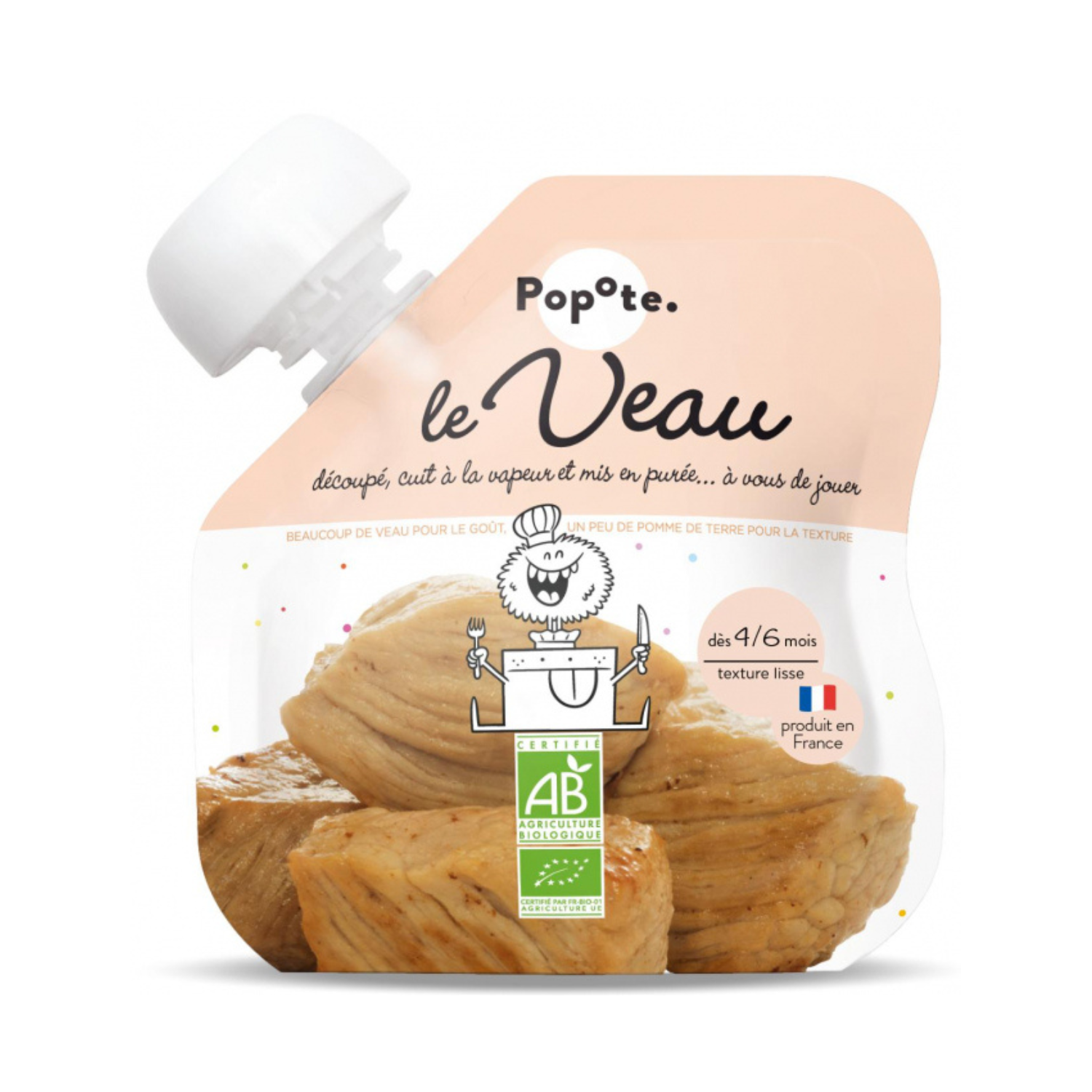 Piure Bio cu 51% carne de vitel, 4 luni+, 60 g, Popote