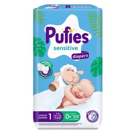 Scutece de schimb New Born, Nr. 1, 2-5 kg, 43 buc, Pufies