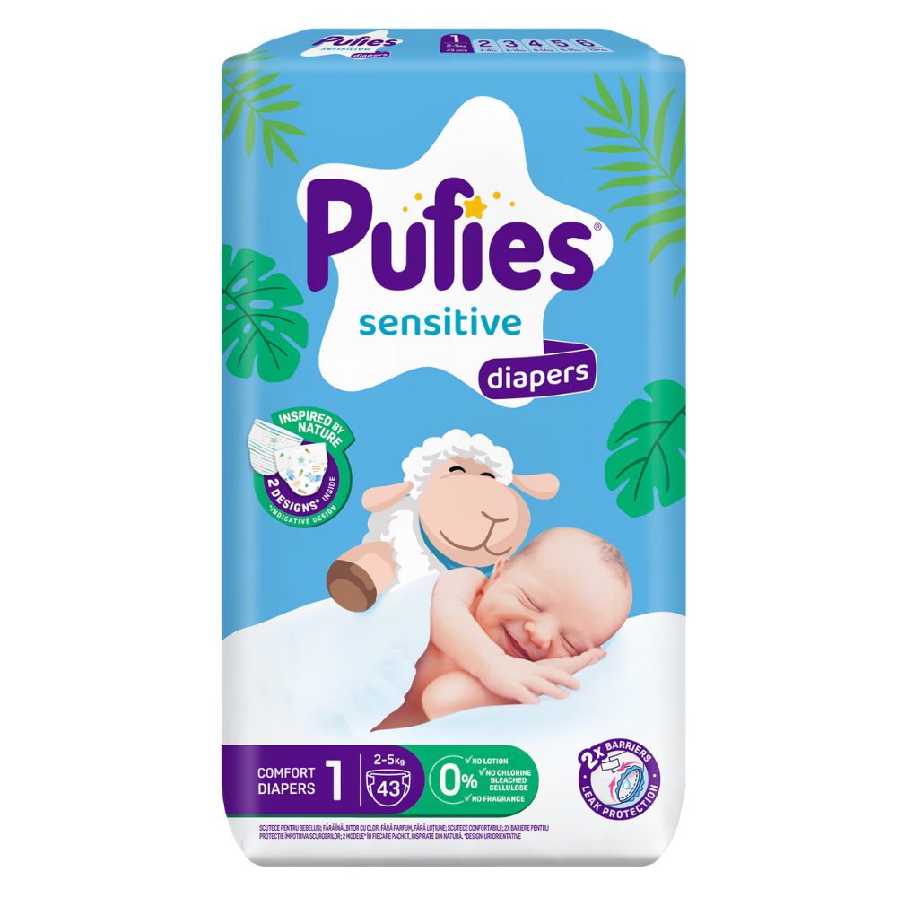 Scutece de schimb New Born, Nr. 1, 2-5 kg, 43 buc, Pufies