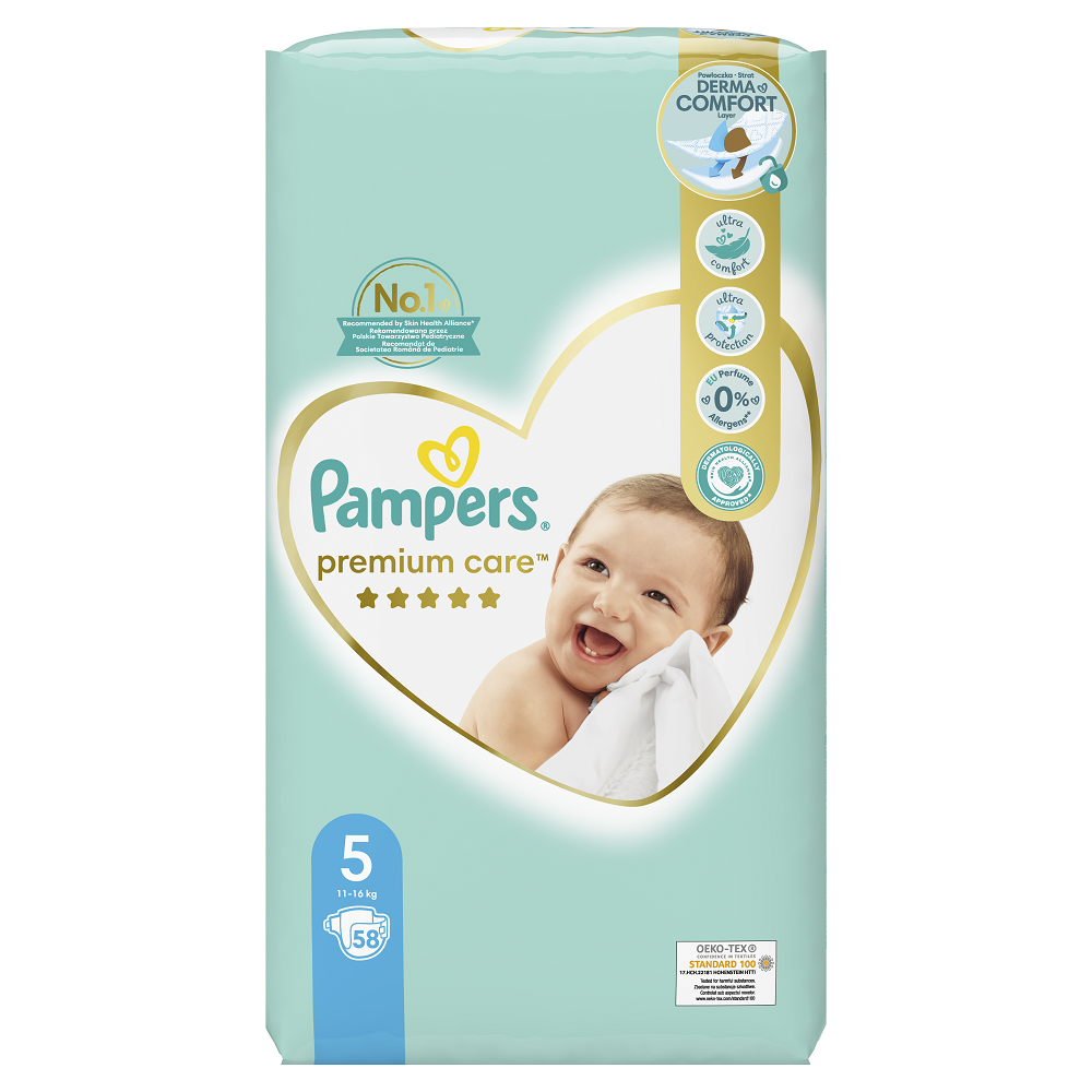 Scutece Premium Care, Nr. 5, 11-16 Kg, 58 buc, Pampers