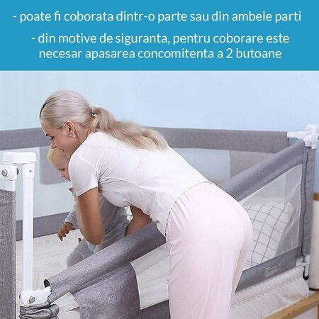 Protectie laterala pat Classic XXL, 200 cm, Gri, Primabobo 733931
