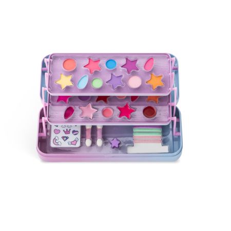 Trusa de machiaj metalica cu 3 compartimente Little Unicorn, Martinelia