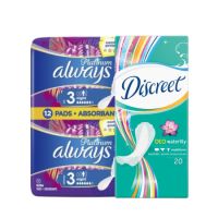 Pachet Absorbante Platinum Ultra Night + Absorbante Deo Waterlily, 12 + 20 buc, Always & Descreet