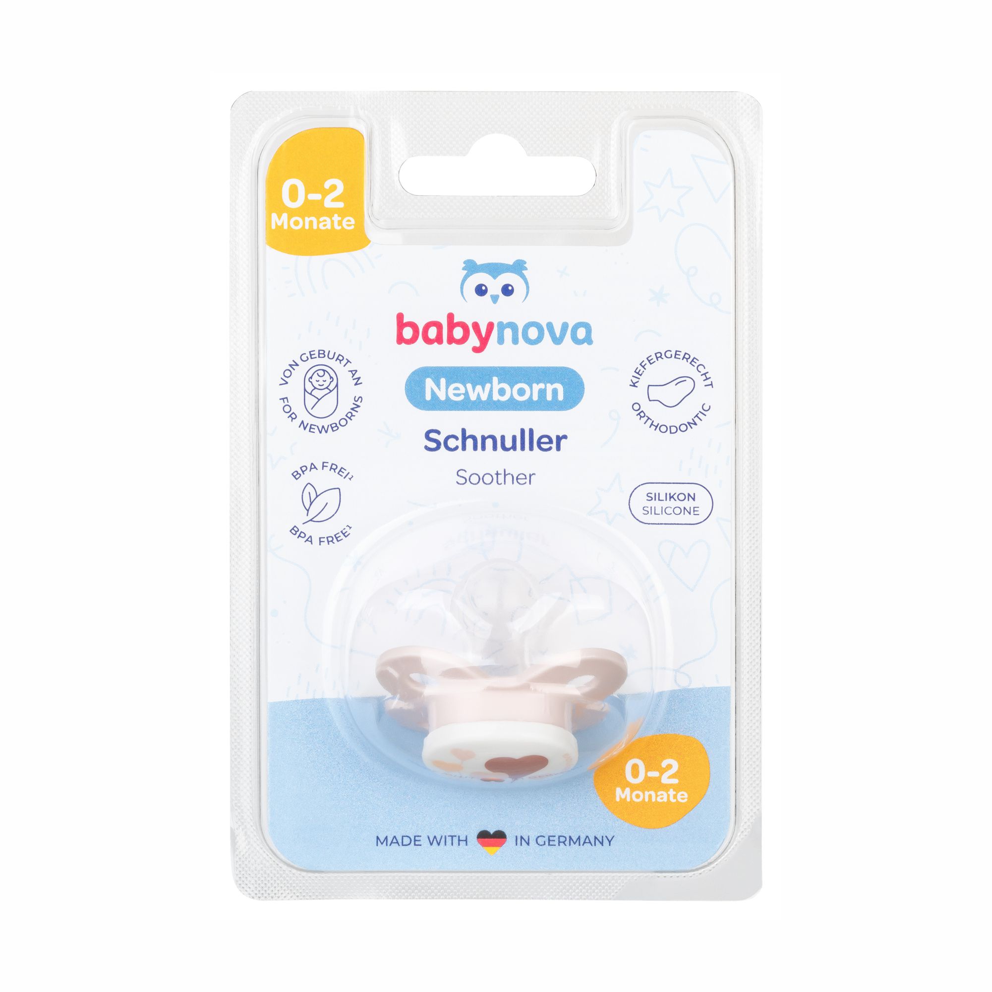 Suzeta ortodentica din silicon fara inel, 0-2 luni, 1 buc, Baby Nova