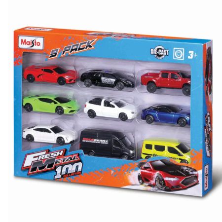 Set 9 masinute metalice, scara 1:64, Fresh Metal, 3 ani+, Maisto