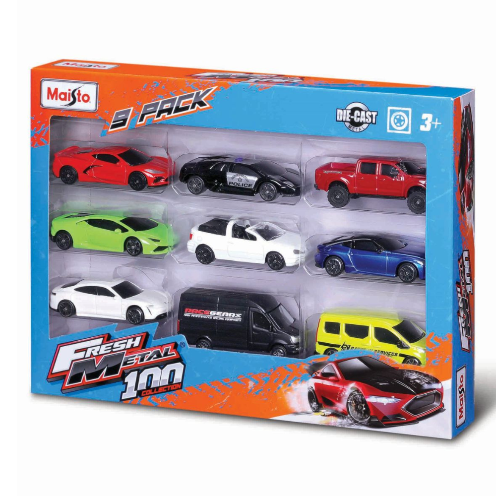 Set 9 masinute metalice, scara 1:64, Fresh Metal, 3 ani+, Maisto