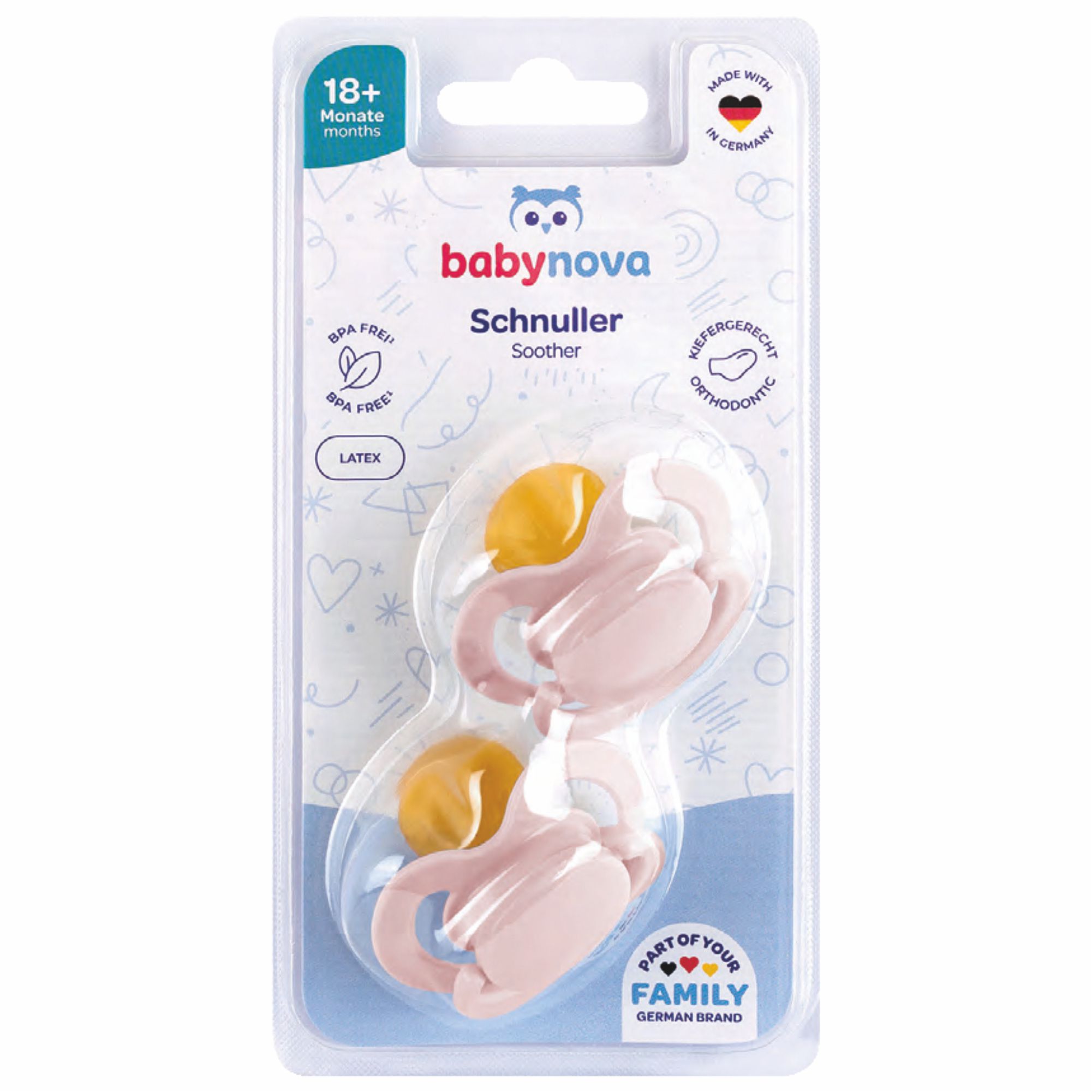 Suzete ortodentice din latex, Multicolore, 18 luni+, 2 buc, Baby Nova