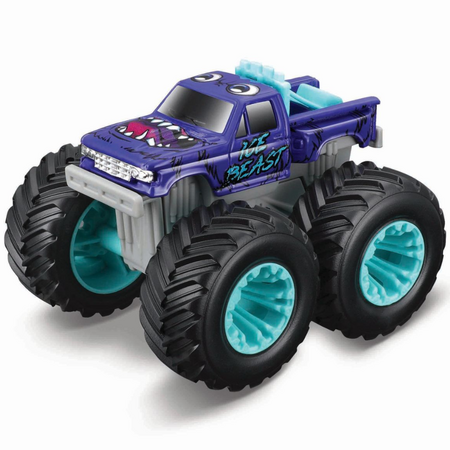 Set 2 masinute metalice cu roti mari, 7.5 cm, Dirt Monsters, Diverse culori, 3 ani+, Maisto 734425