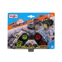 Set 2 masinute metalice cu roti mari, 7.5 cm, Dirt Monsters, Diverse culori, 3 ani+, Maisto