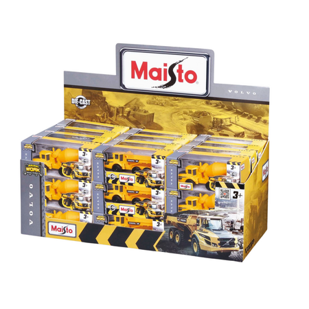 Vehicule de constructie in miniatura Volvo, 7.5 cm, Galben, 3 ani+, Maisto 735054