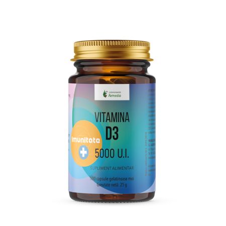 Vitamina D3, 5000UI, 100 capsule moi, Laboratoarele Remedia