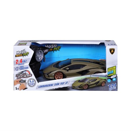 Masinuta cu telecomanda Lamborghini Sian FKP37, scara 1:24, Kaki, 6 ani+, Maisto 735360