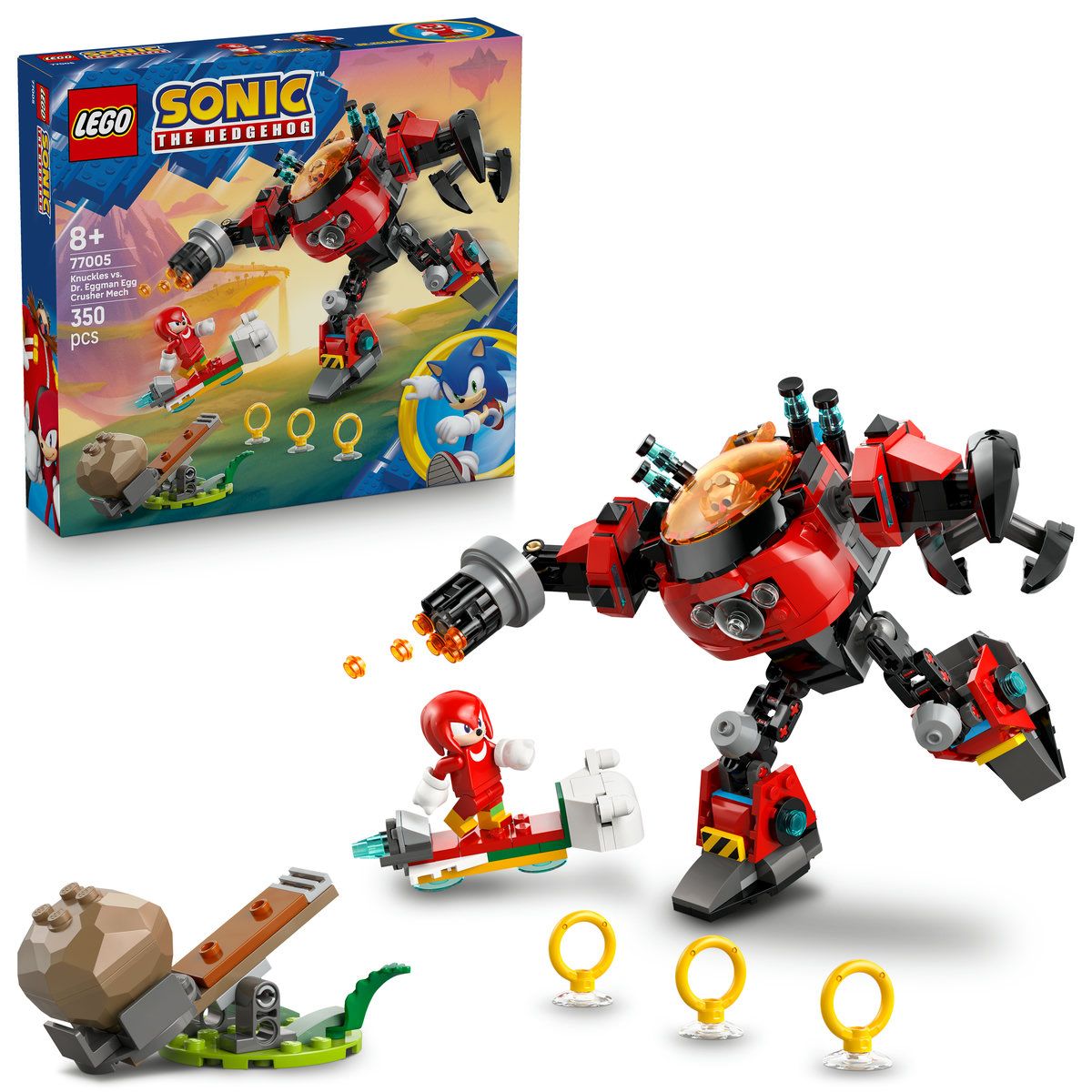 Knuckles vs Dr. Eggman si robotul Egg Crusher, 8 ani+, 77005, Lego Sonic