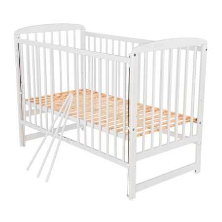 Patut din lemn cu laterala culisanta, Ola, 120x60 cm, Alb, Babyneeds 735812