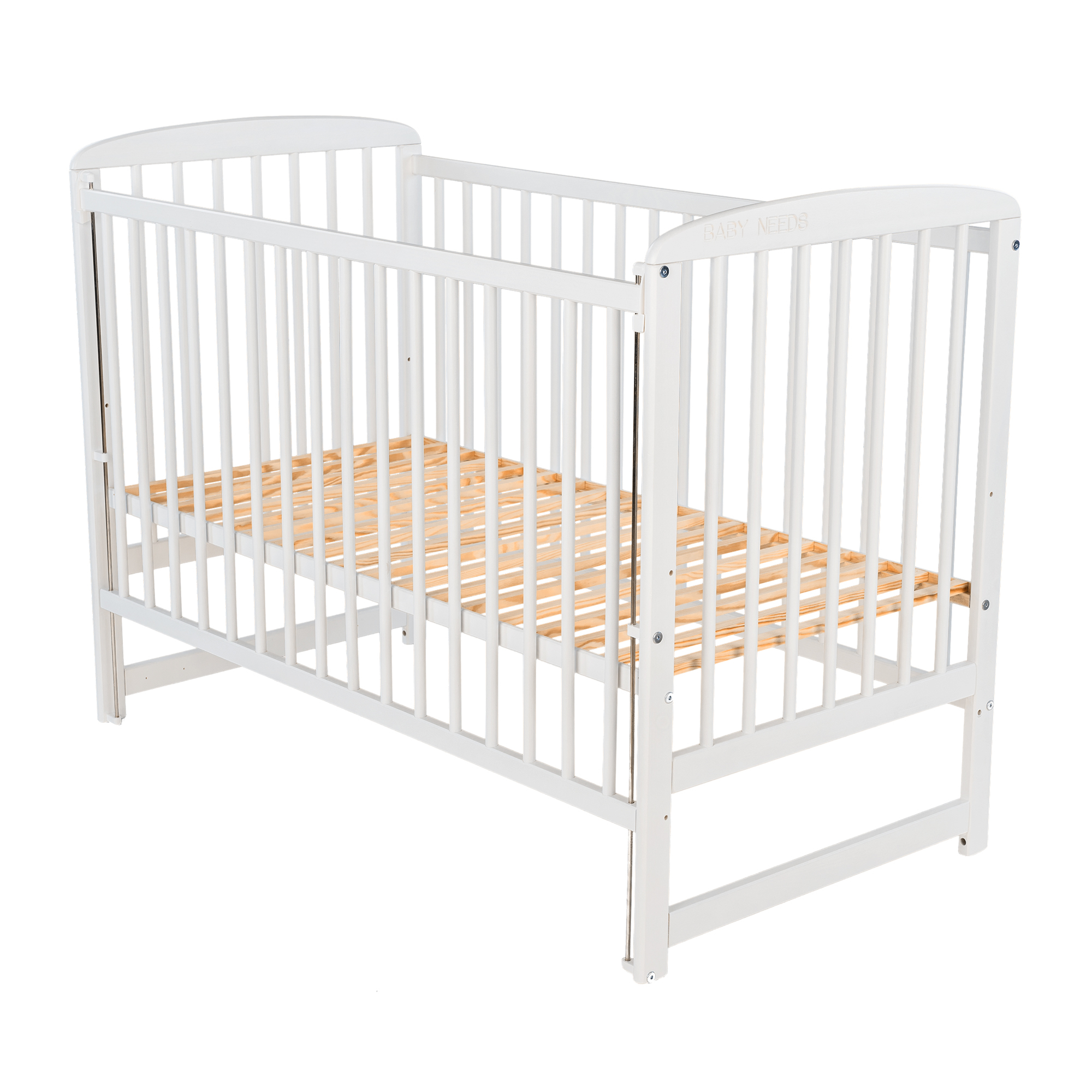 Patut din lemn cu laterala culisanta, Ola, 120x60 cm, Alb, Babyneeds
