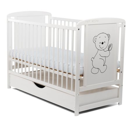 Patut din lemn cu sertar cu capac, Timmi, 120x60 cm, Alb, Babyneeds