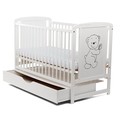 Patut din lemn cu sertar cu capac, Timmi, 120x60 cm, Alb, Babyneeds 735847