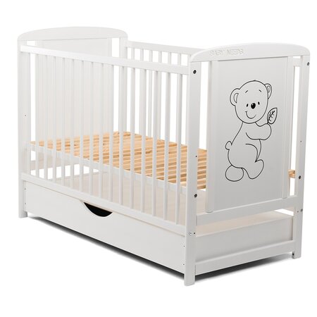 Patut din lemn cu sertar cu capac, Timmi, 120x60 cm, Alb, Babyneeds 735851